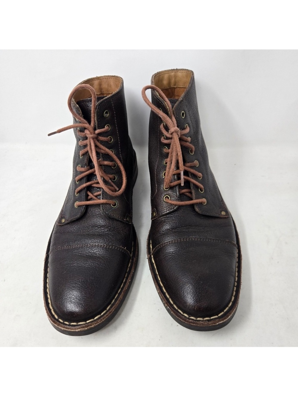 Cole Haan Canton Cap Toe Boots Mens 8 M Dark Brown Pebbled Leather C20065